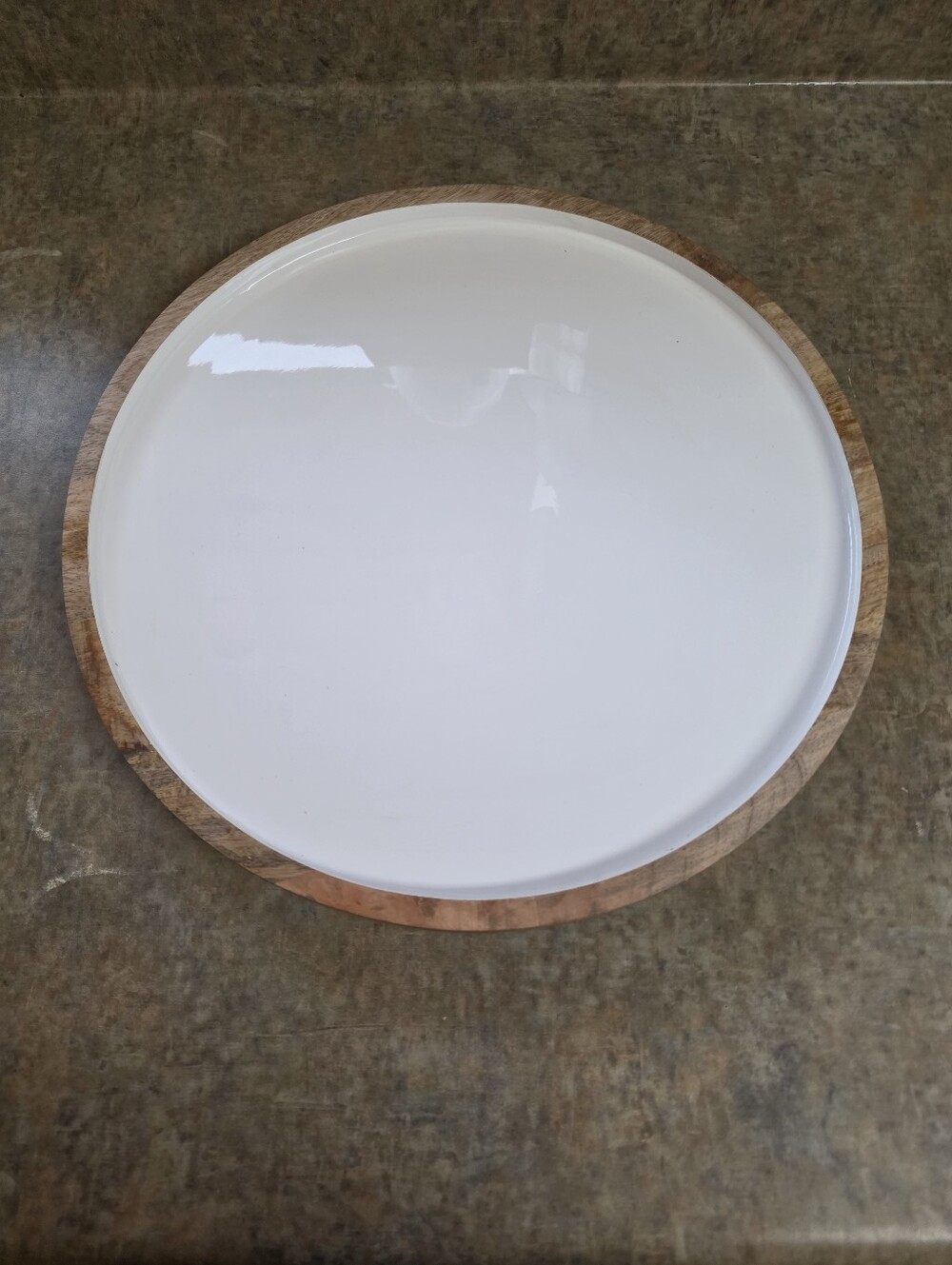White Serving Platter with Wood Rim